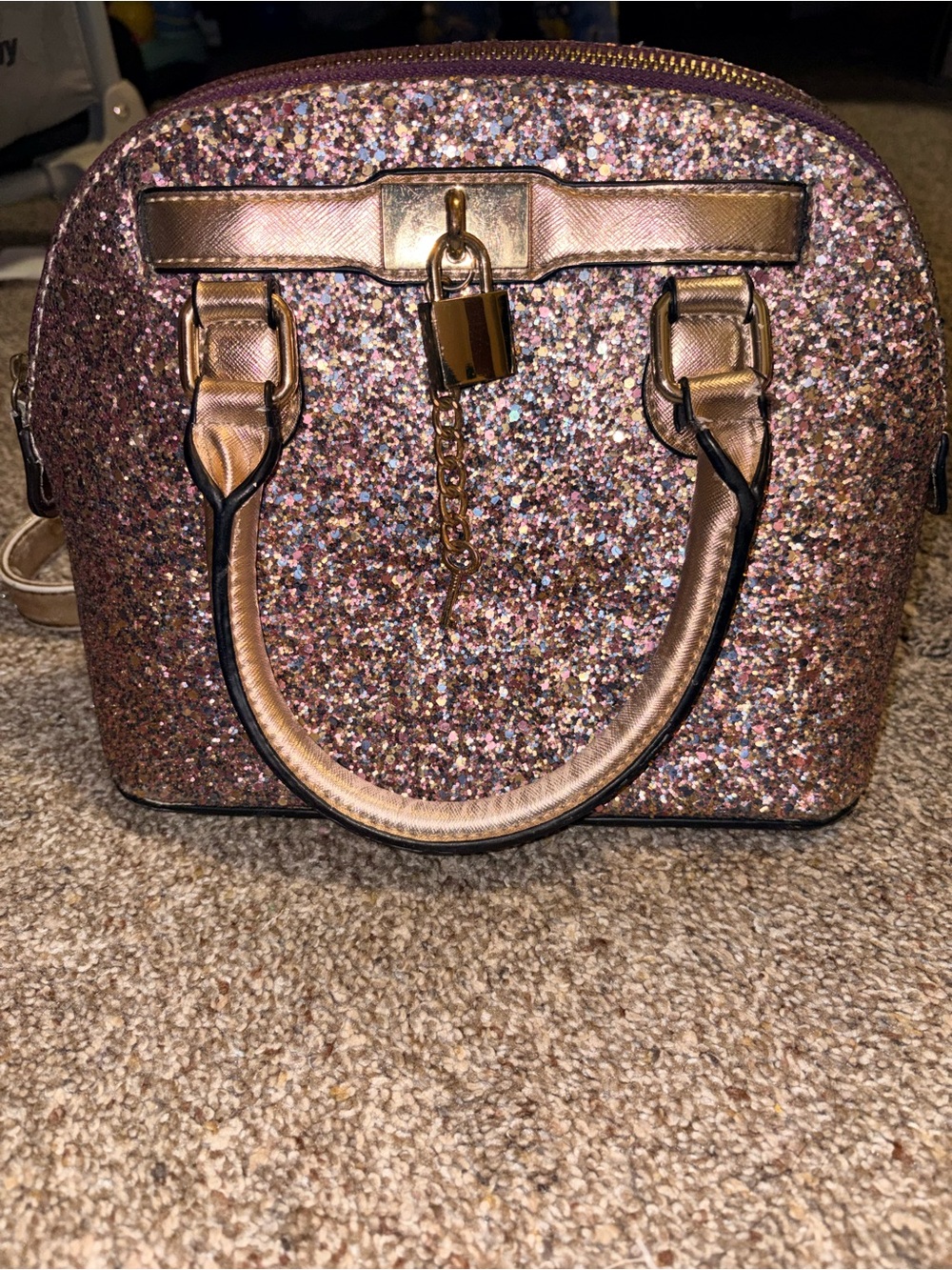 Aldo Rose Gold Glitter Dome Satchel with Gold Hardware